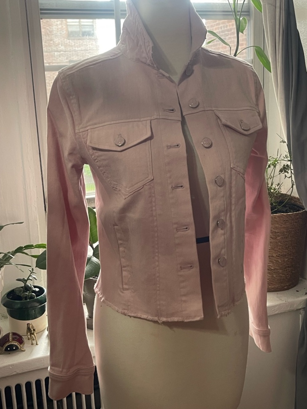 ecru Light Pink Cropped Denim Jacket